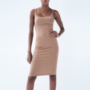 Zara Beige Tan Midi Bodycon Dress